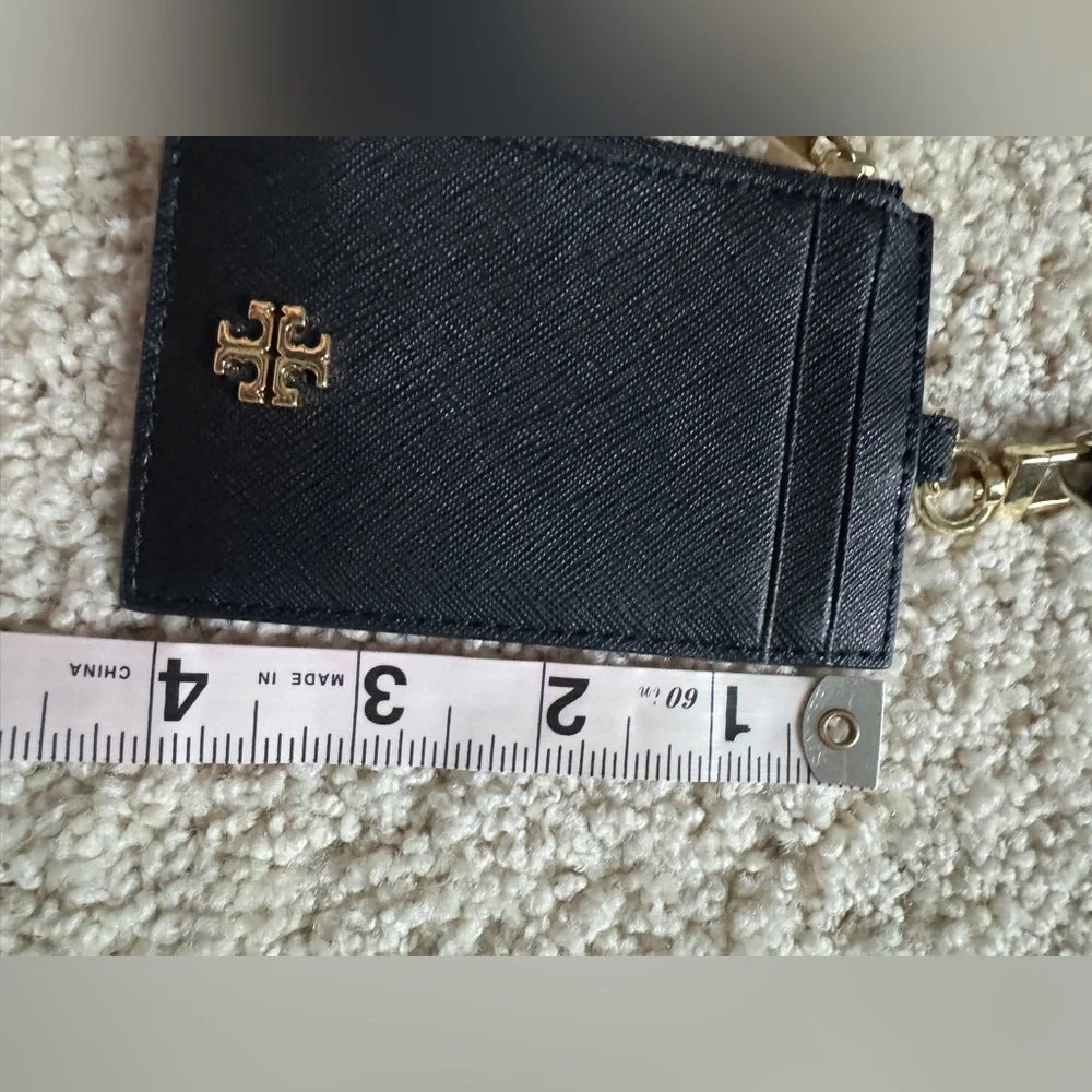 Tory Burch Black Leather Wristlet Card Case with Gold Logo NWOT - Picture 8 of 9